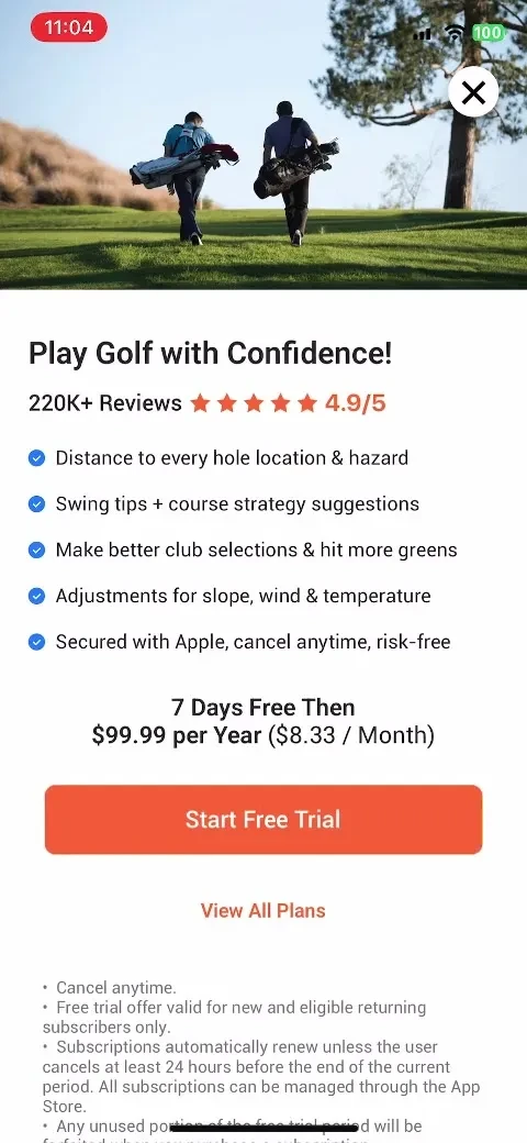 18Birdies: Golf GPS Tracker paywall screenshot