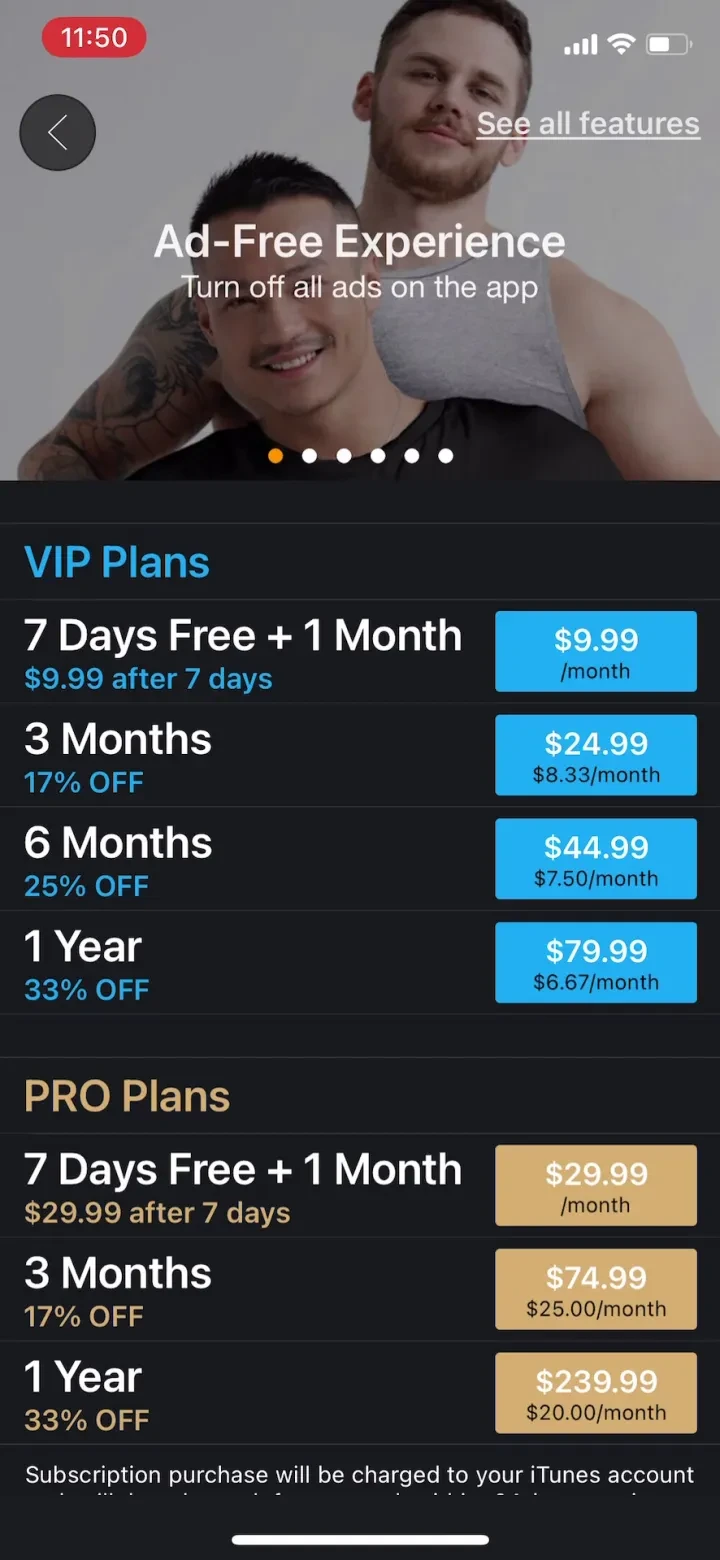 Adam4Adam Gay Dating Chat A4A paywall screenshot