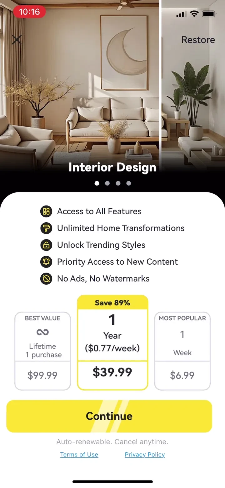 AI Home Design: Interior DecAI paywall screenshot