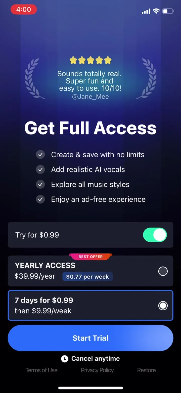 AI Music, Song Generator・Shoom paywall screenshot