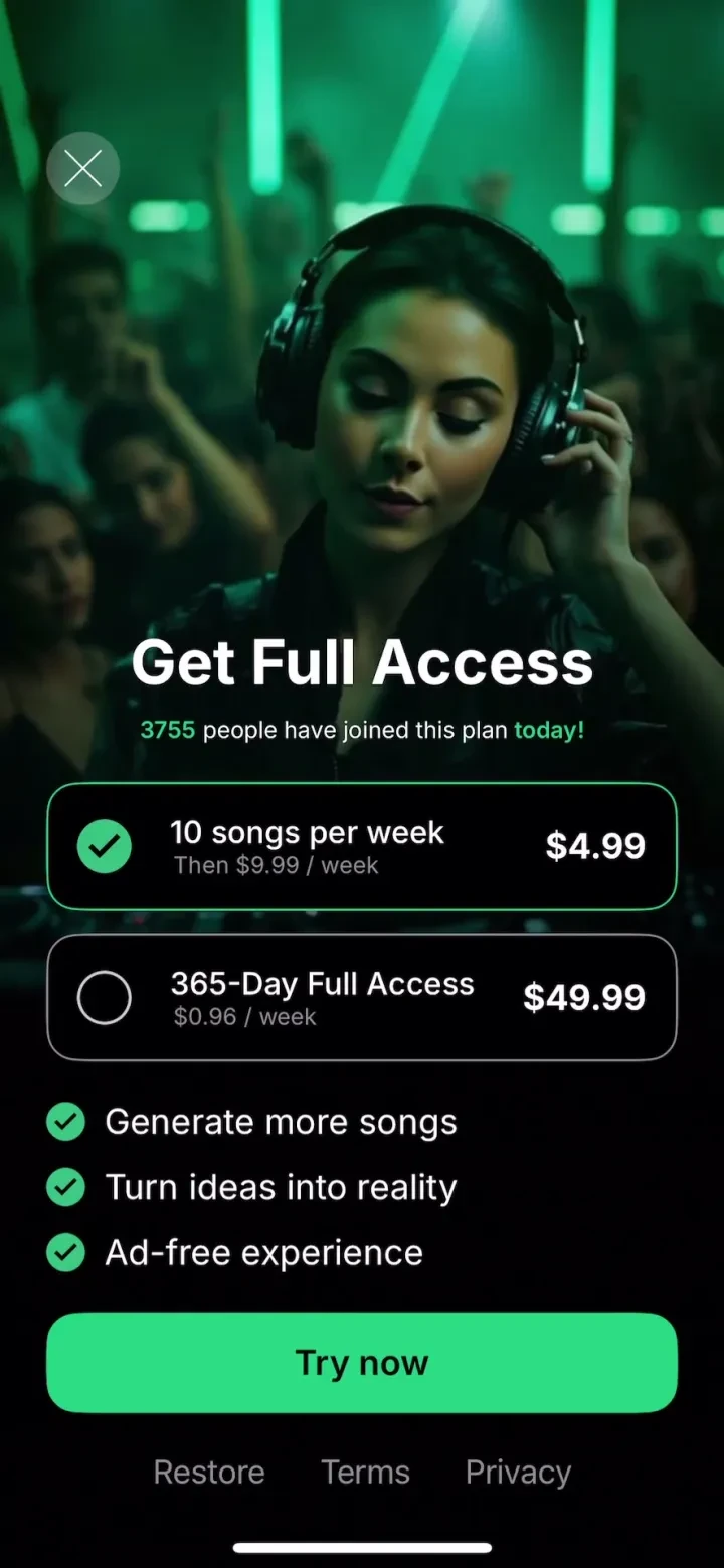 AI Song: AI Music Generator paywall screenshot