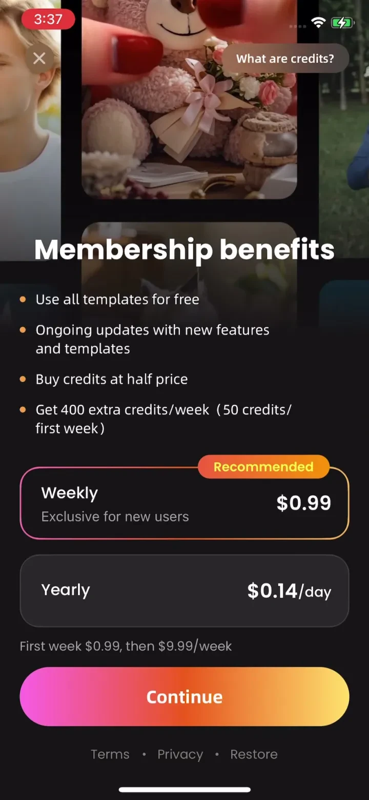 AI Video Generator - PictoPop paywall screenshot