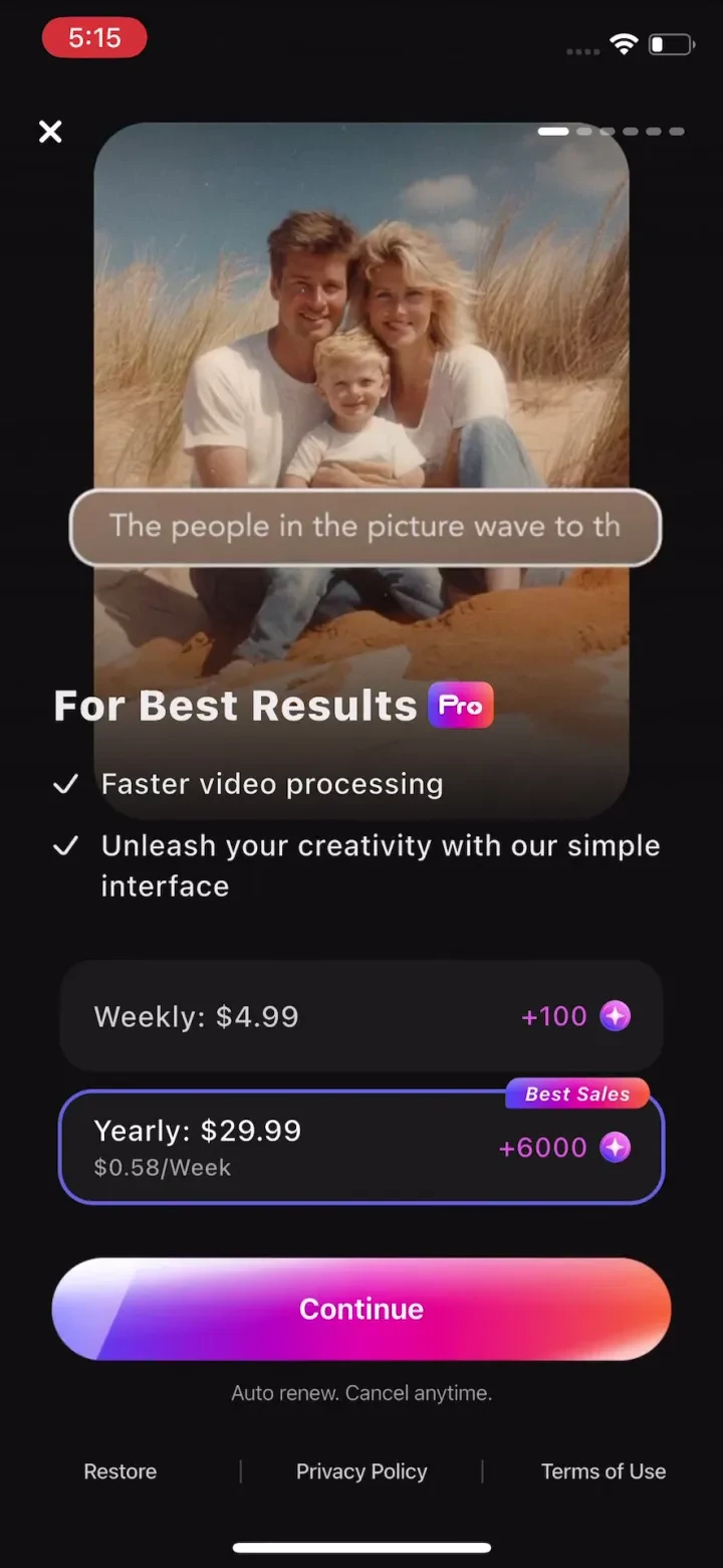 AI Video Generator : SelfyzAI paywall screenshot