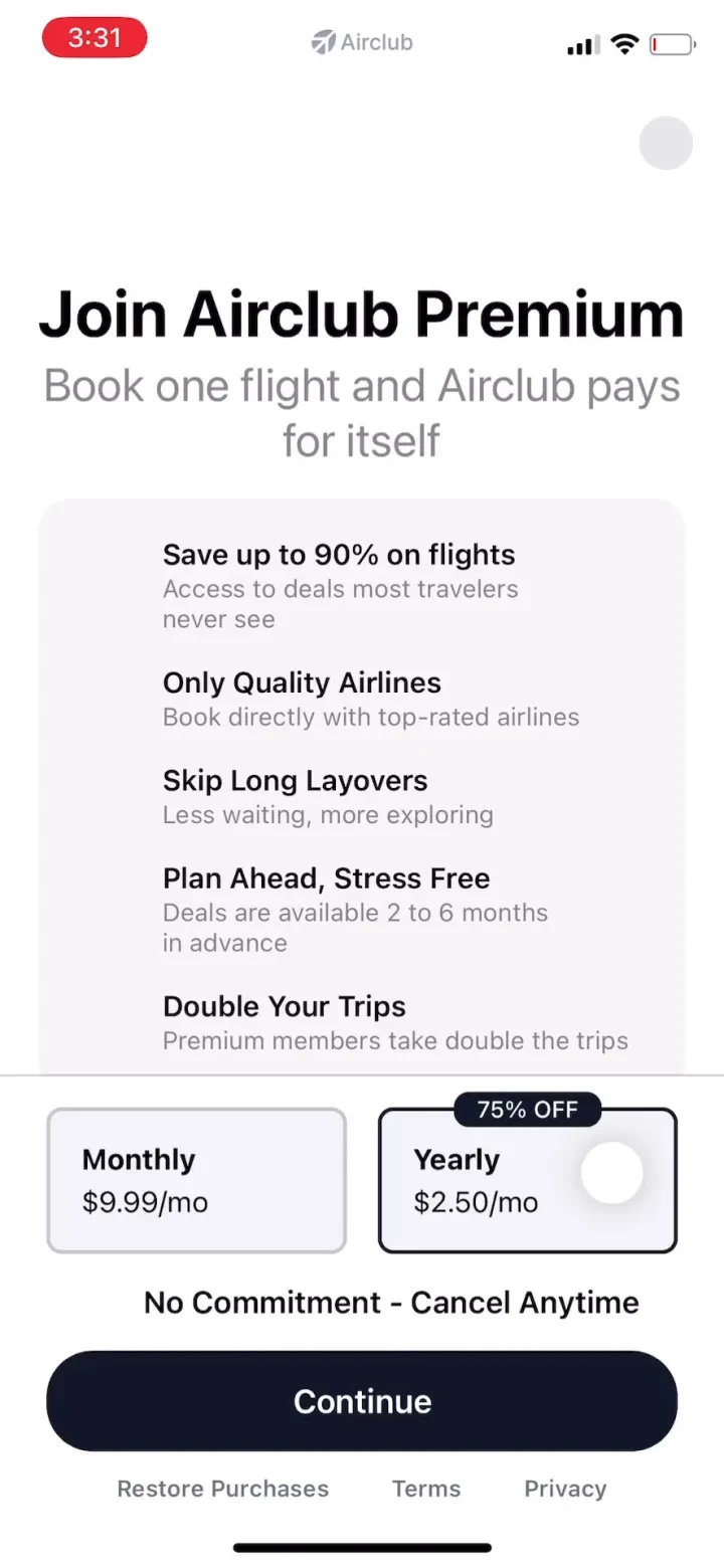 Airclub - Flight Deals screenshot 3