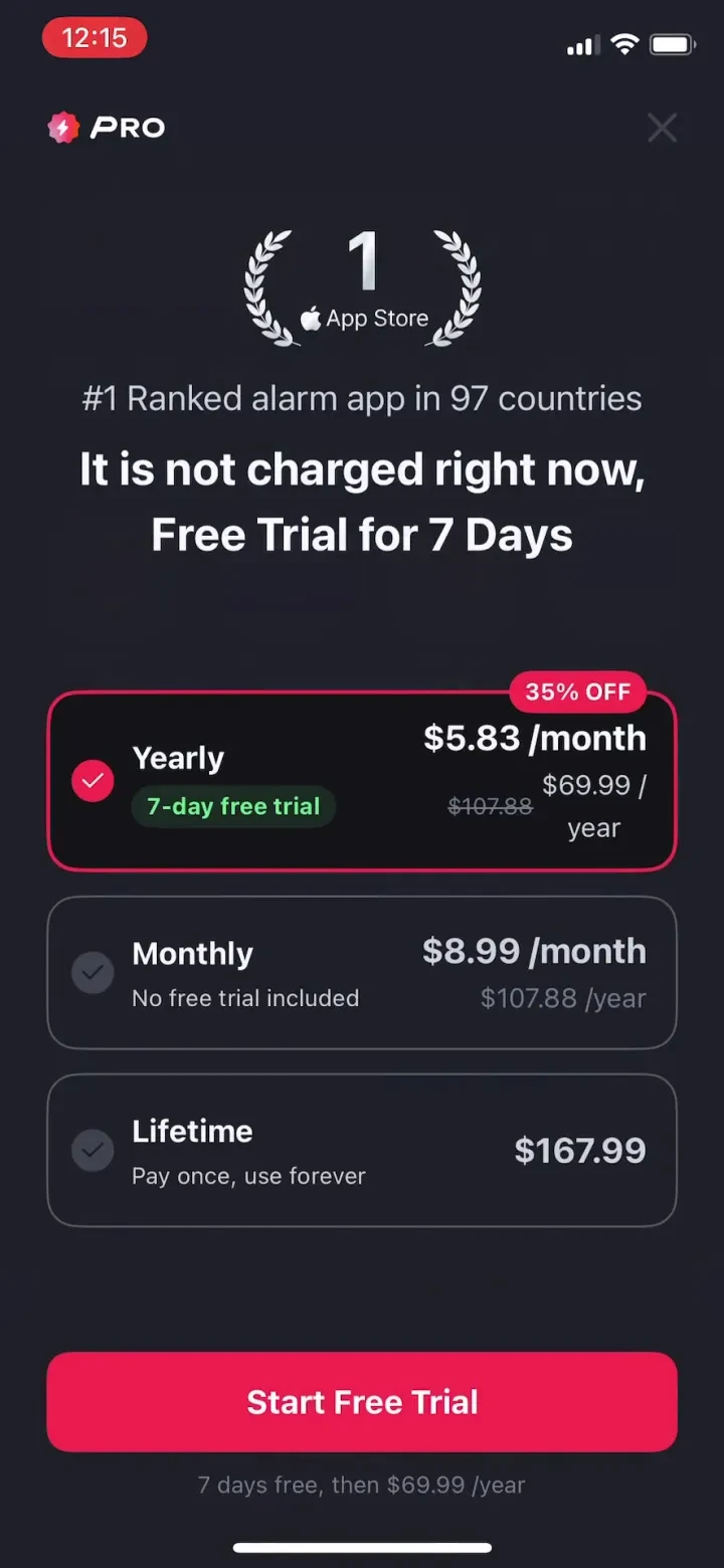 Alarmy - Loud alarm clock paywall screenshot