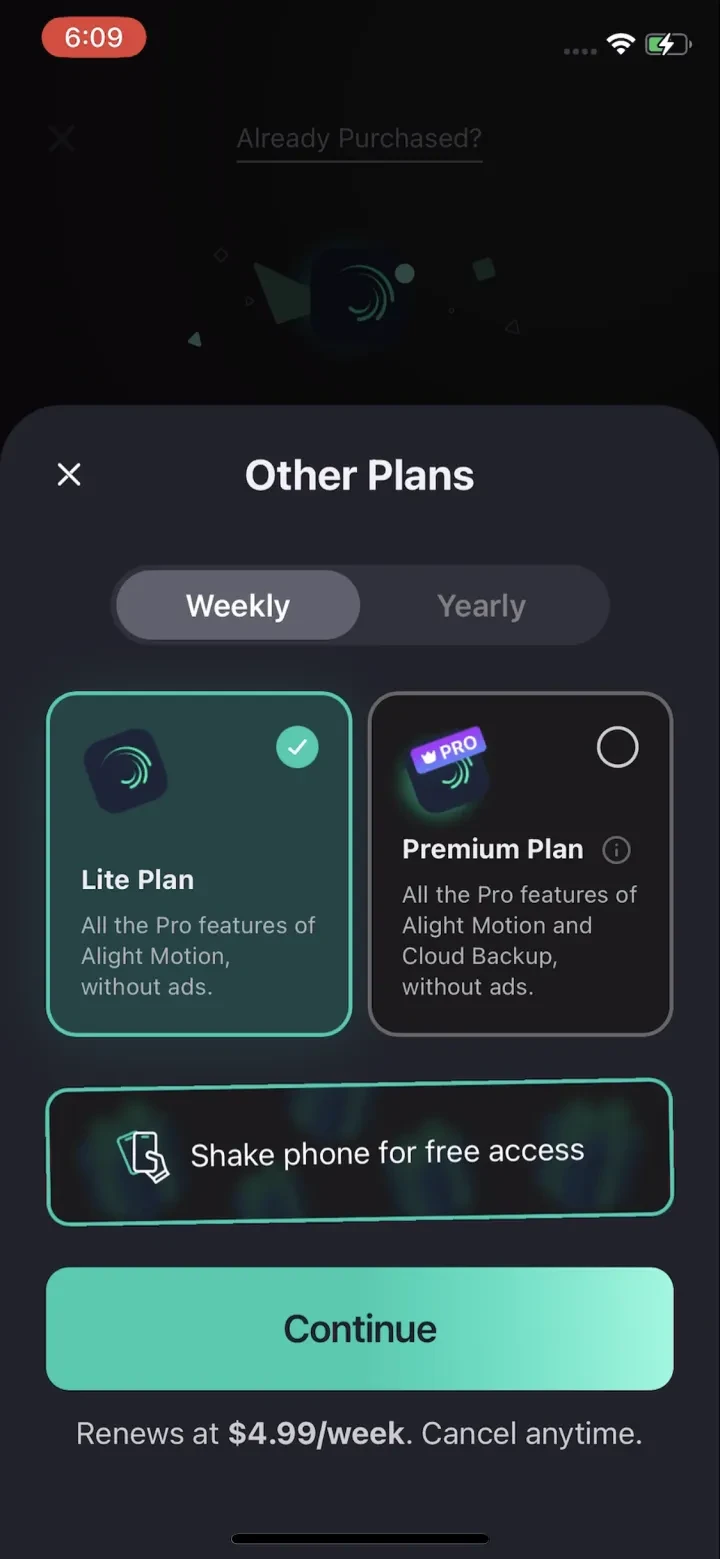 Alight Motion paywall screenshot