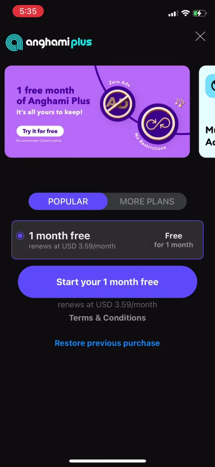Anghami: Play Music & Podcasts paywall screenshot