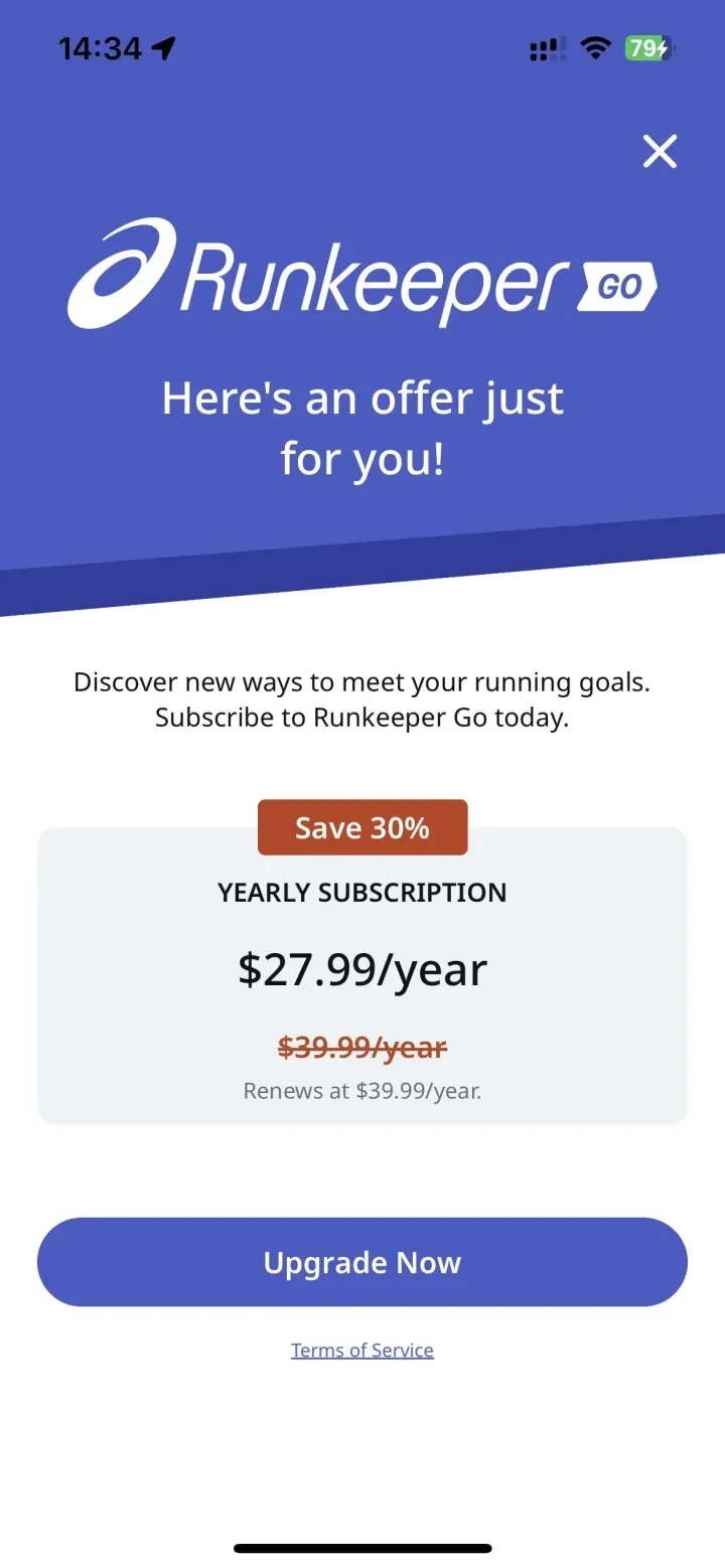 ASICS Runkeeper—Run Tracker paywall screenshot