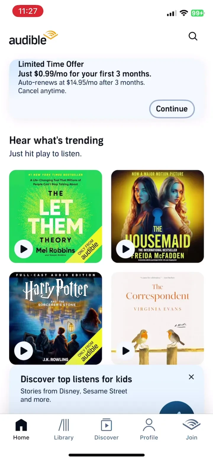 Audible: Audiobooks & Podcasts paywall screenshot