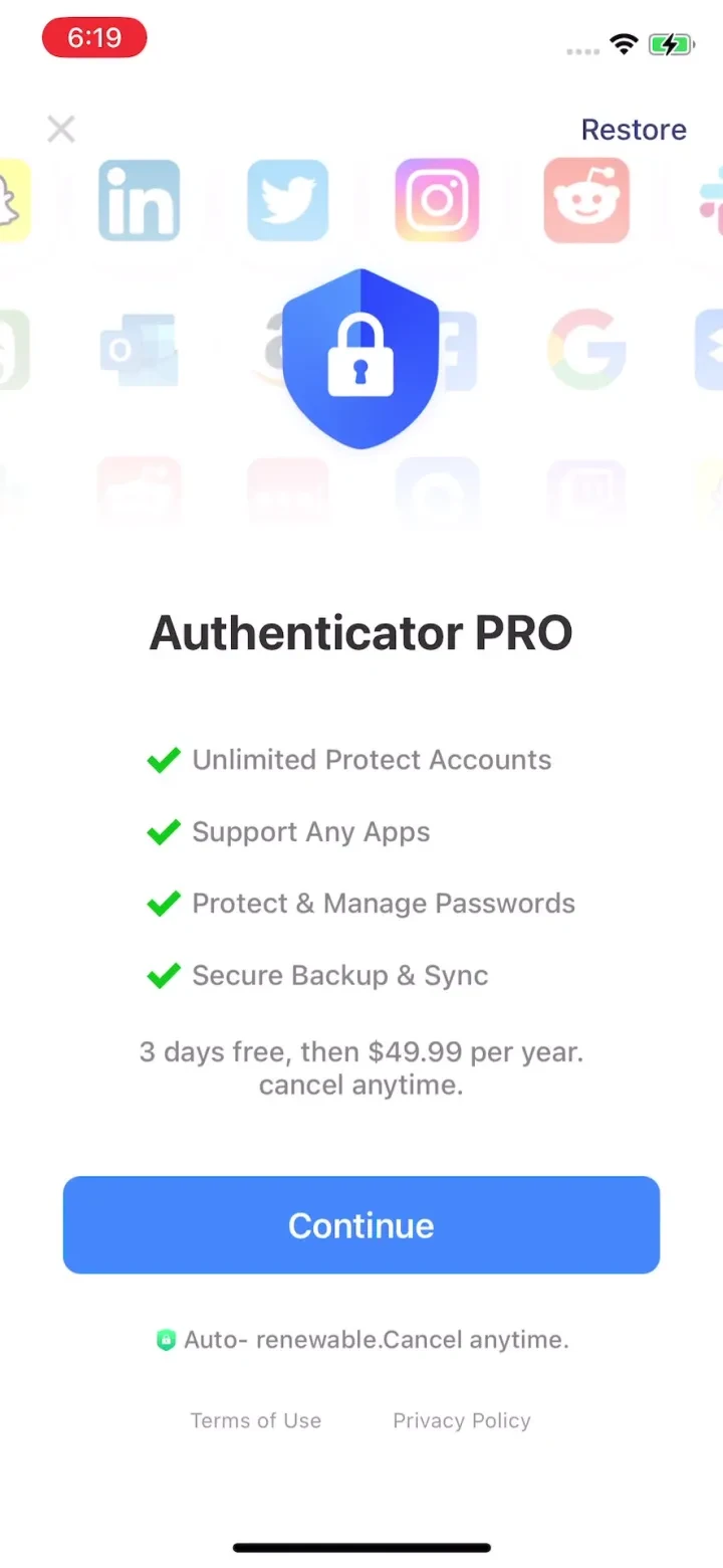 Authenticator App © paywall screenshot