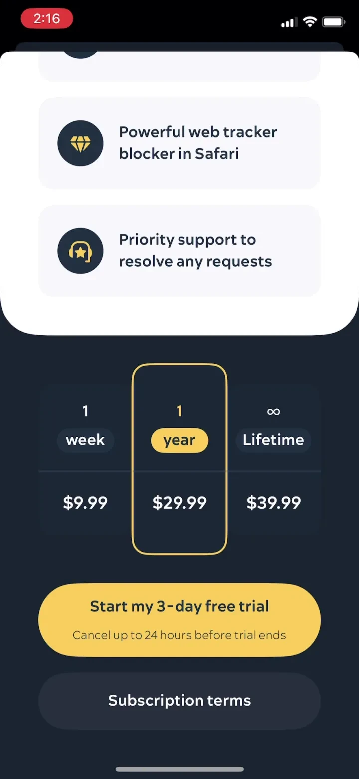 Avantero: Privacy Defender paywall screenshot