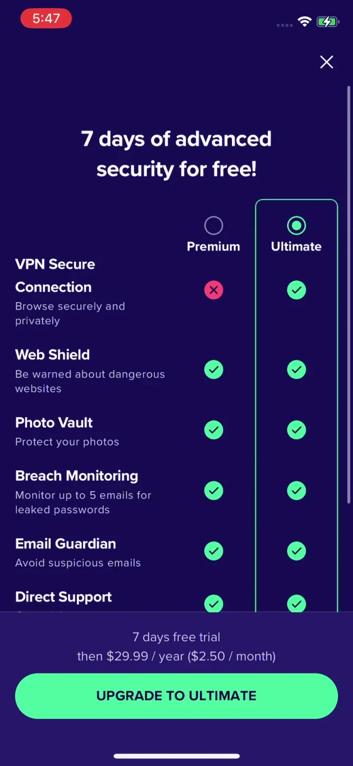 Avast One: Security & Privacy paywall screenshot