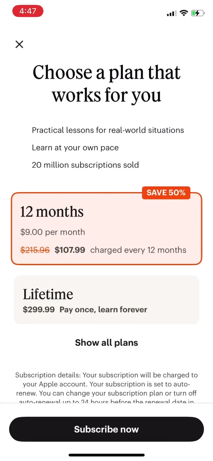 Babbel - Language Learning paywall screenshot