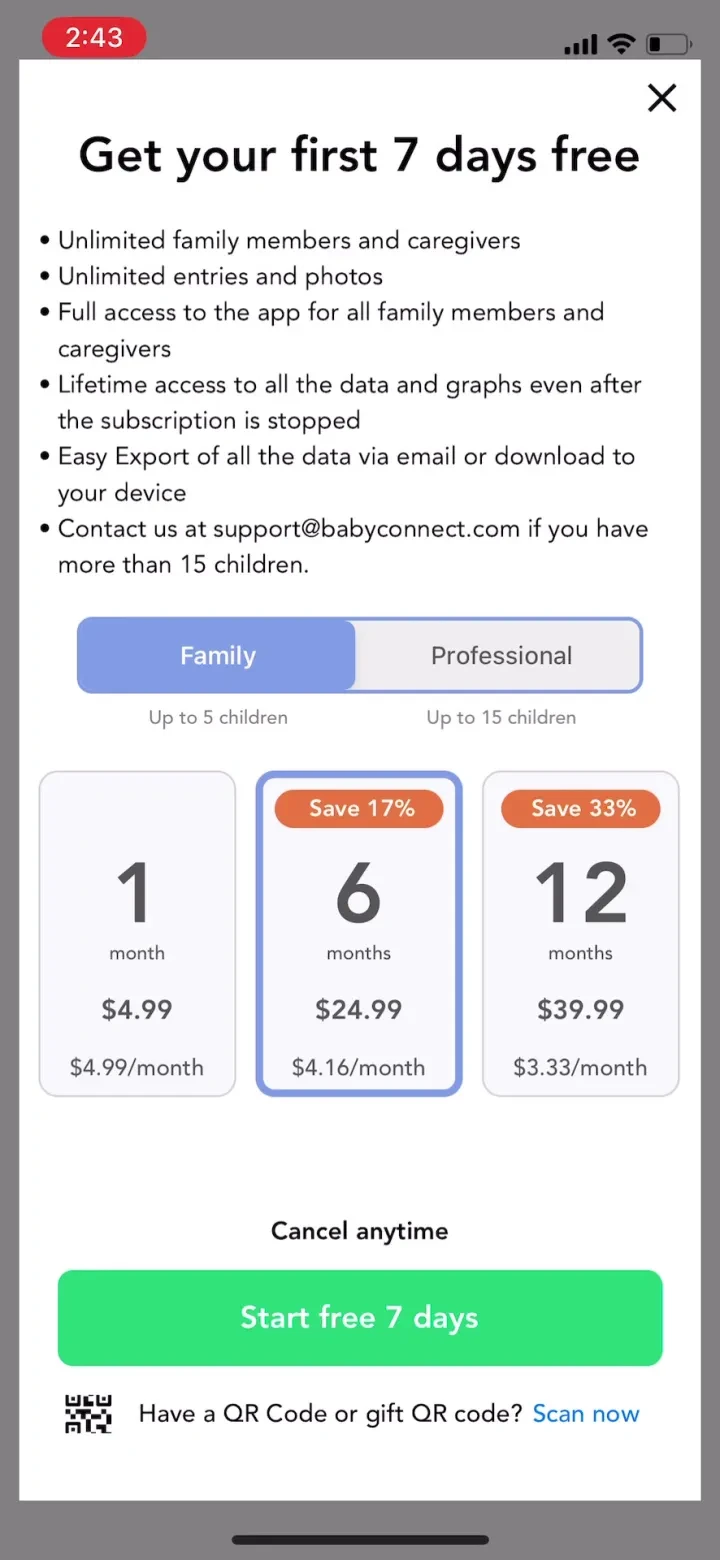 Baby Connect: Newborn Tracker paywall screenshot