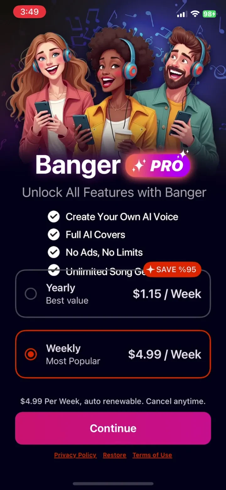 Banger: AI Music Generator paywall screenshot