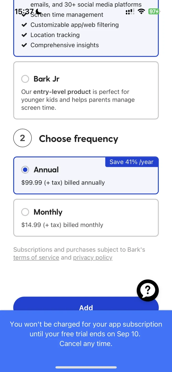 Bark - Parental Controls paywall screenshot