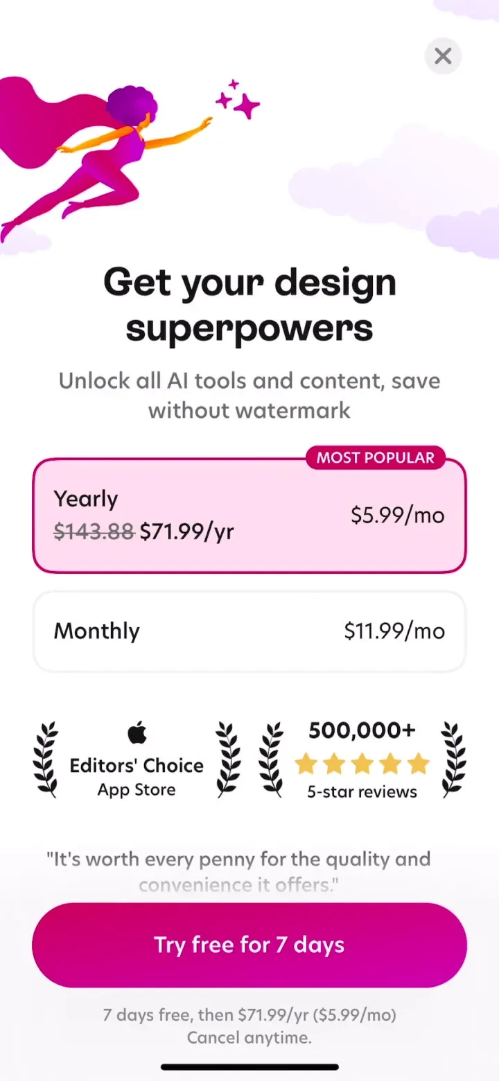 Bazaart AI Photo Editor Design paywall screenshot