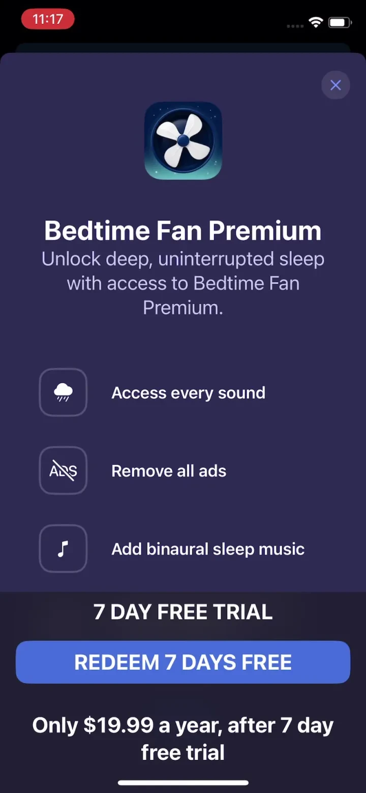 Bedtime Fan: White Noise Baby paywall screenshot