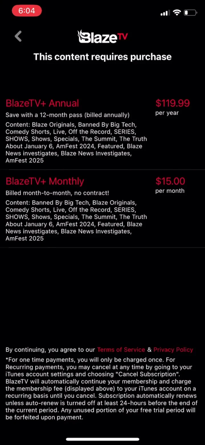 BlazeTV: Pro-America paywall screenshot