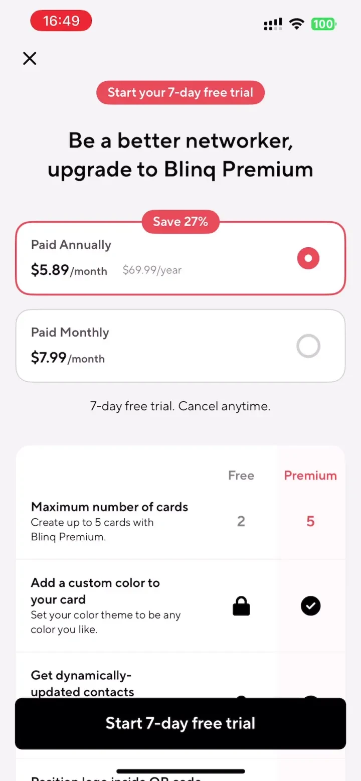 Blinq: Digital Business Card paywall screenshot