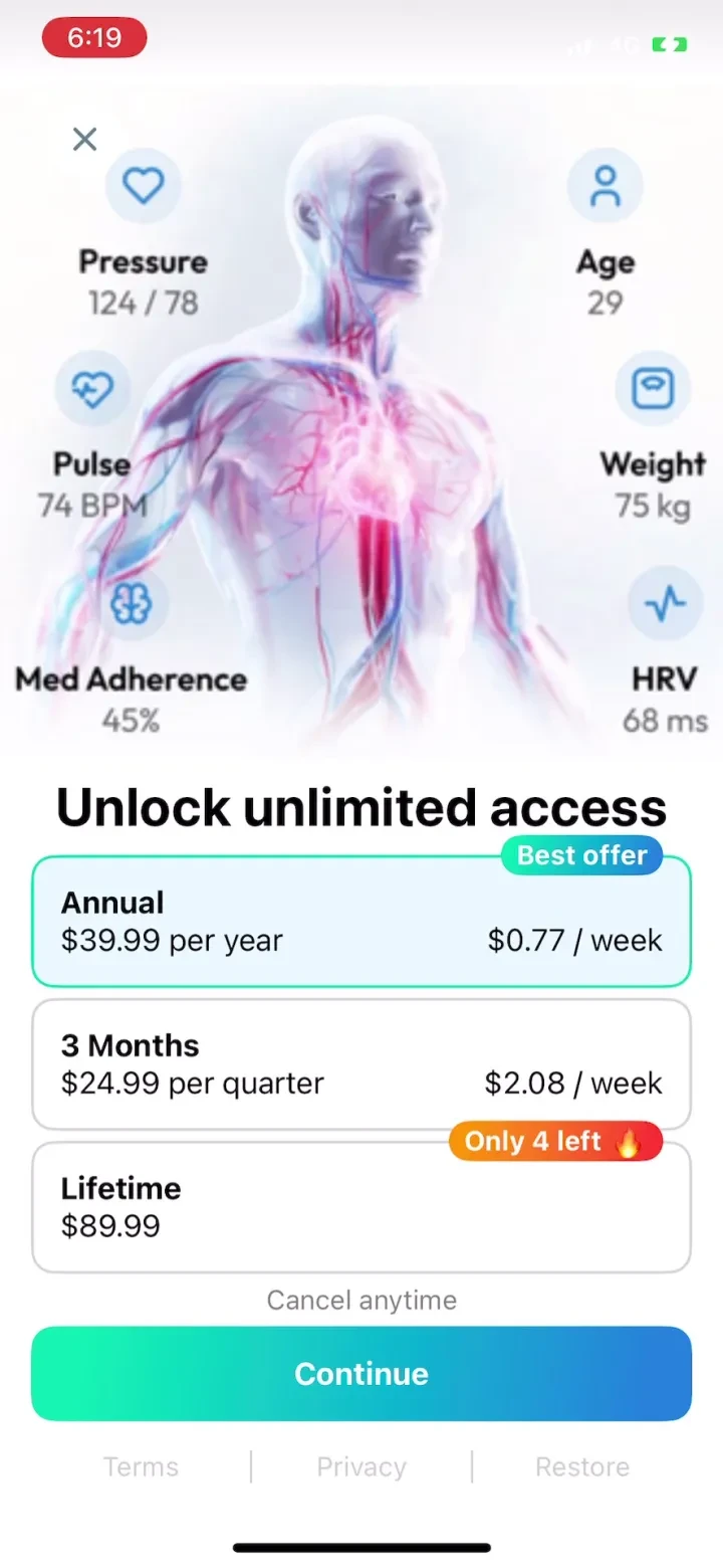 Blood Pressure Tracker SmartBP paywall screenshot