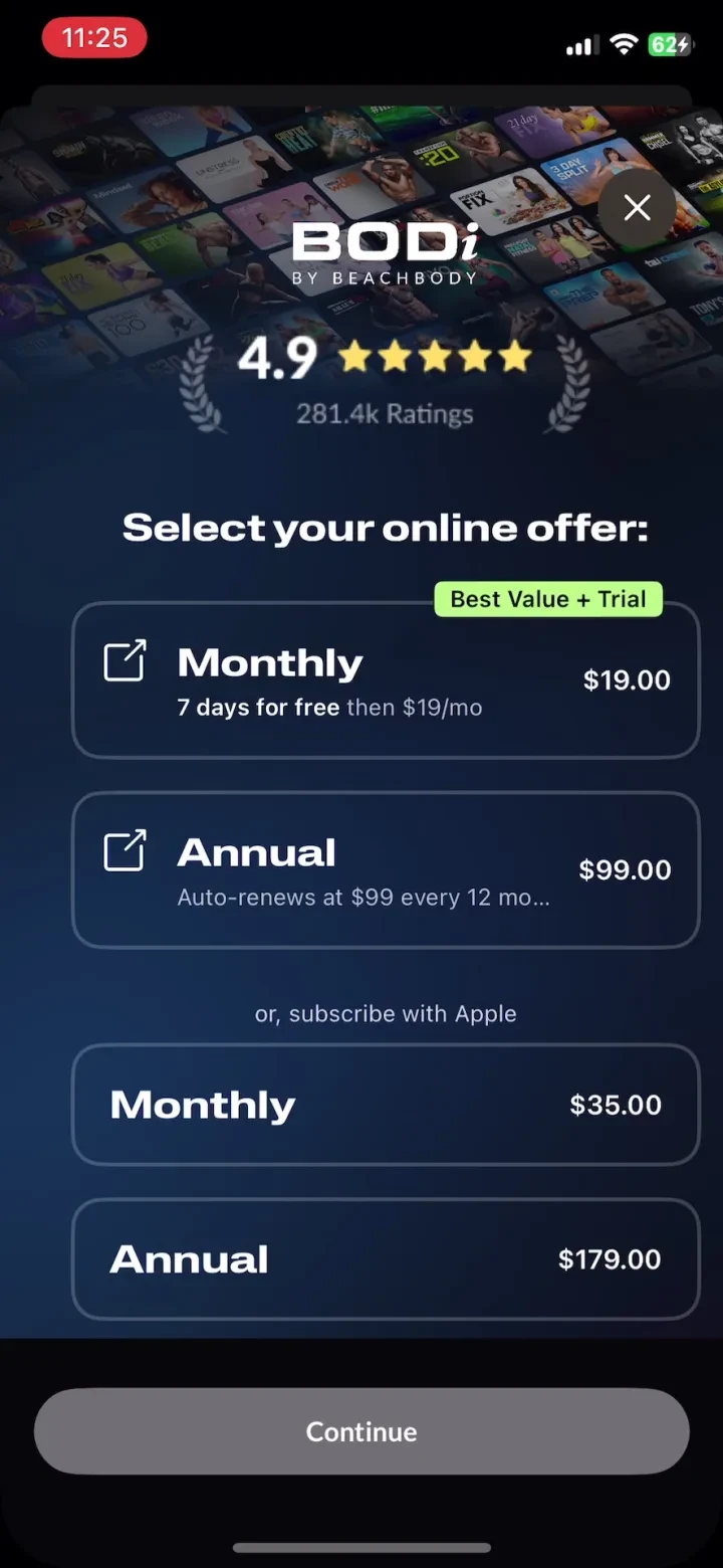 BODi Home Fitness & Workouts paywall screenshot