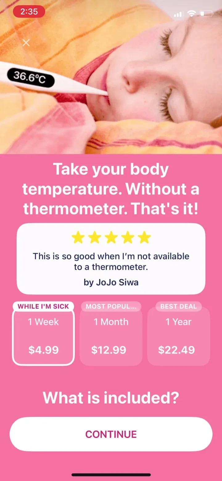 Body Temperature App For Fever paywall screenshot