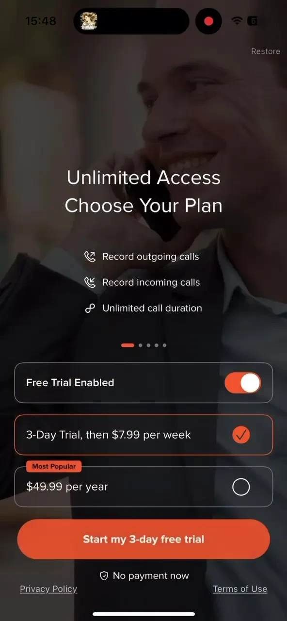 Call Recorder iCall paywall screenshot