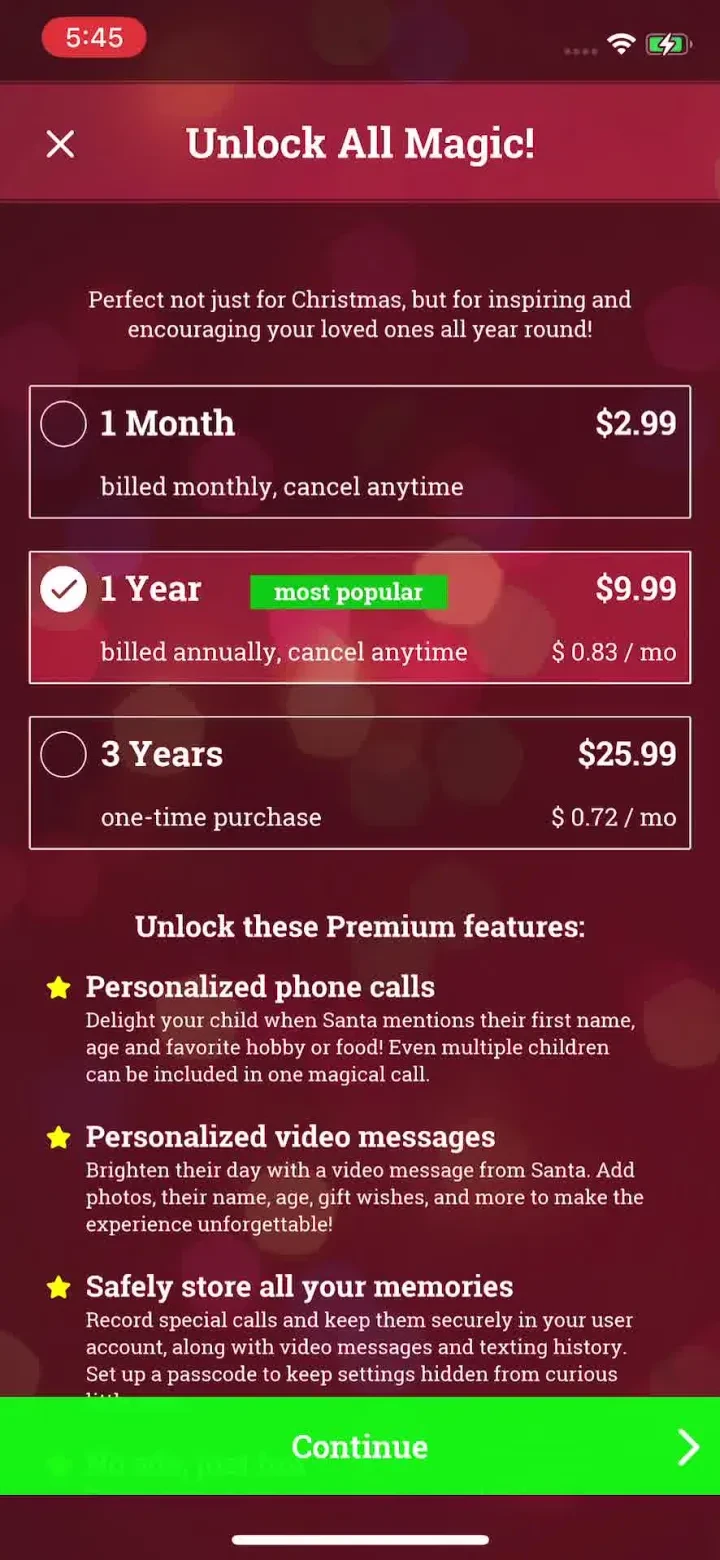 Call Santa Claus! create video paywall screenshot