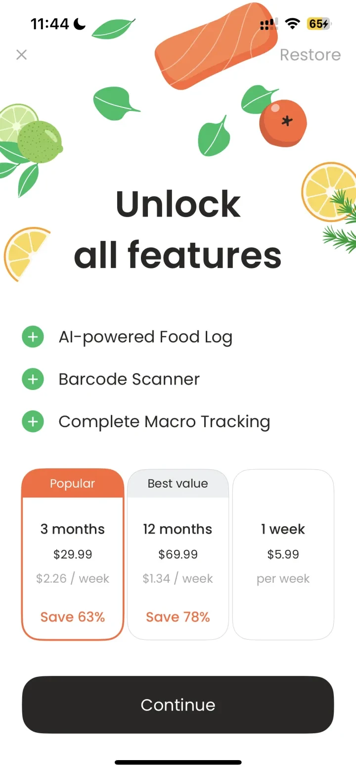 Calorie Counter & Food Tracker paywall screenshot