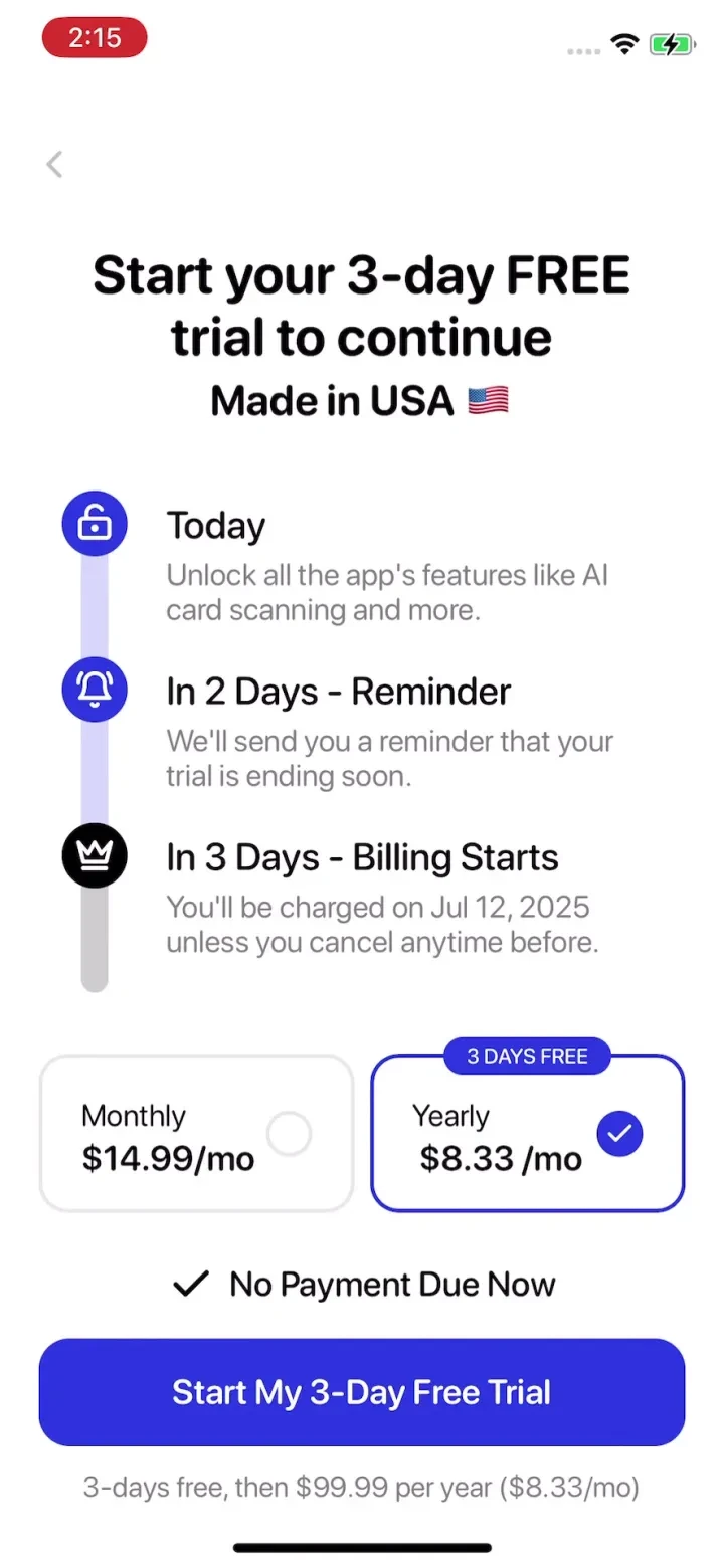 Cardstock: Sports Card Scanner paywall screenshot