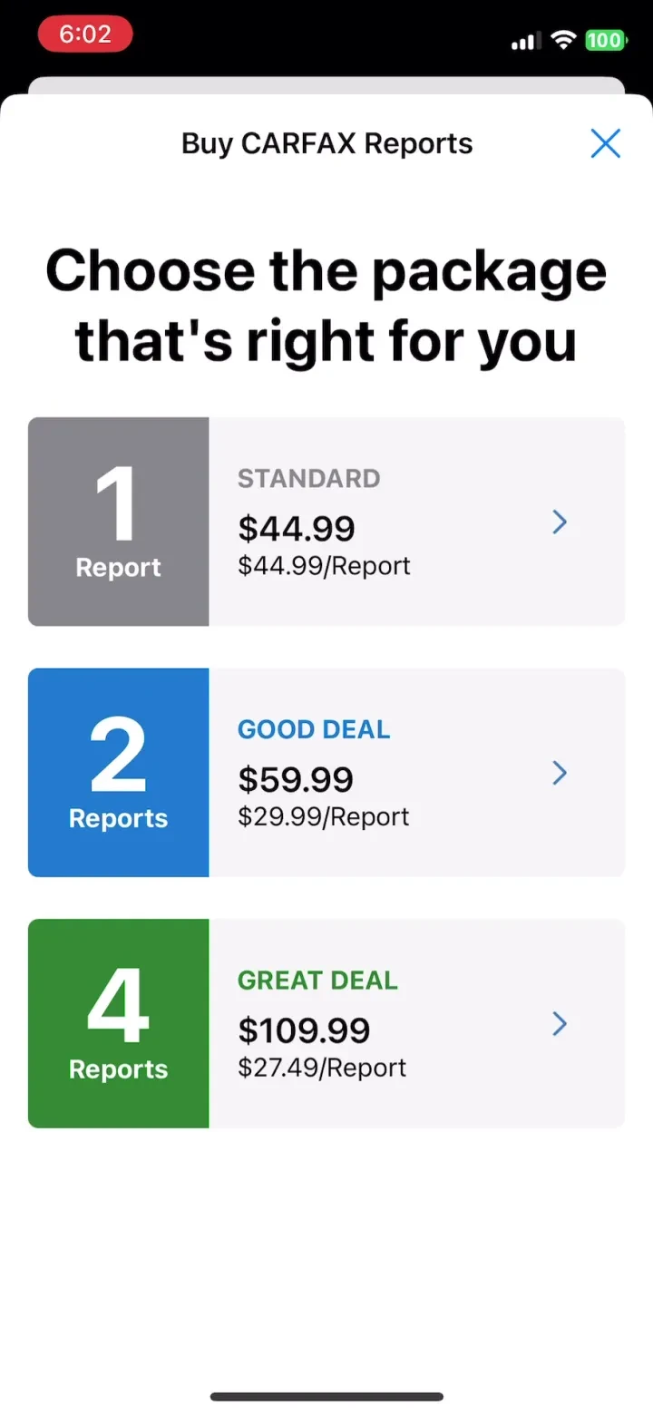 CARFAX - New & Used Cars paywall screenshot