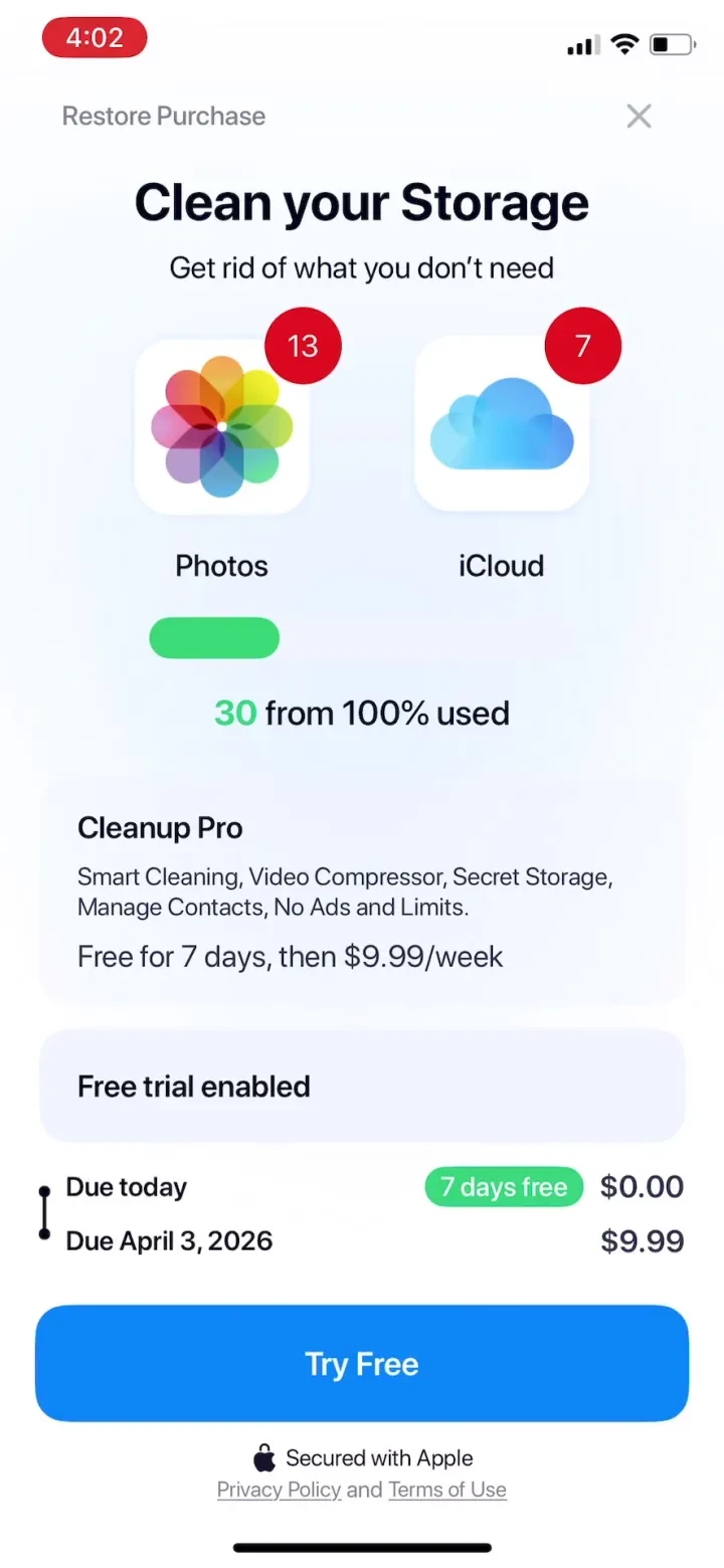 Cleanup: Phone Storage Cleaner paywall screenshot