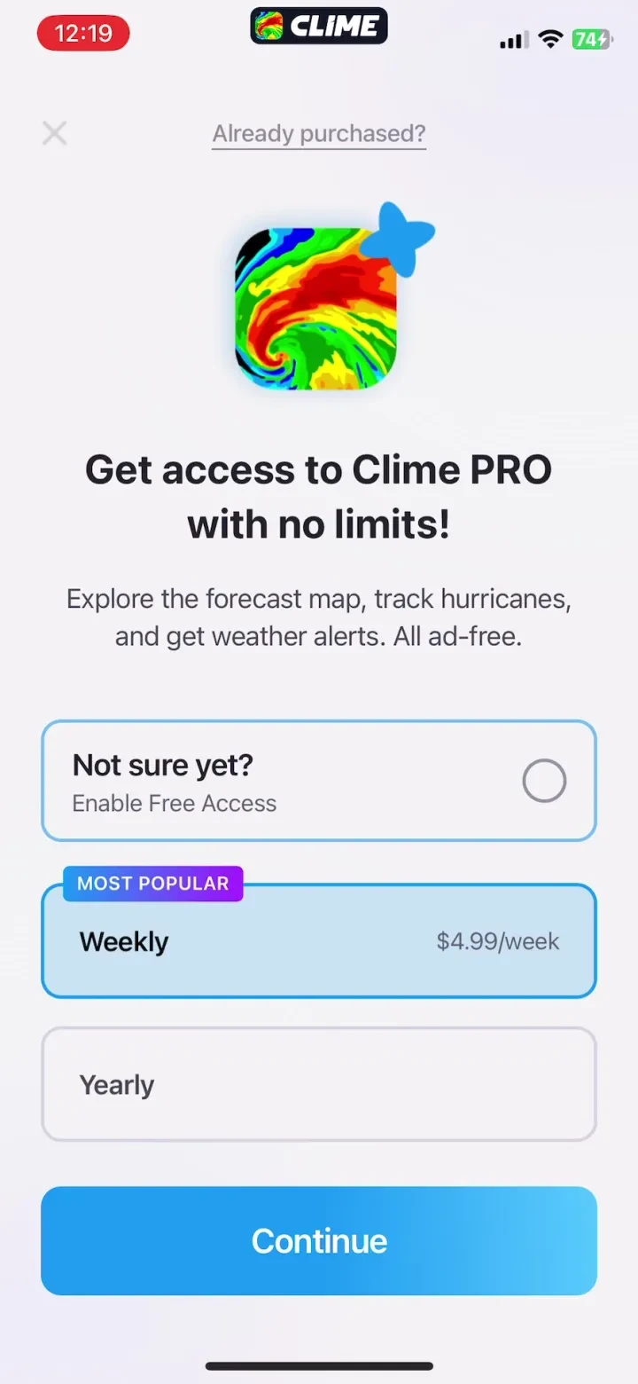 Clime: NOAA Weather Radar Live paywall screenshot