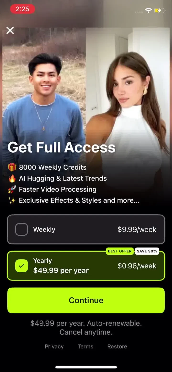 CloneAI - AI Video Generator paywall screenshot