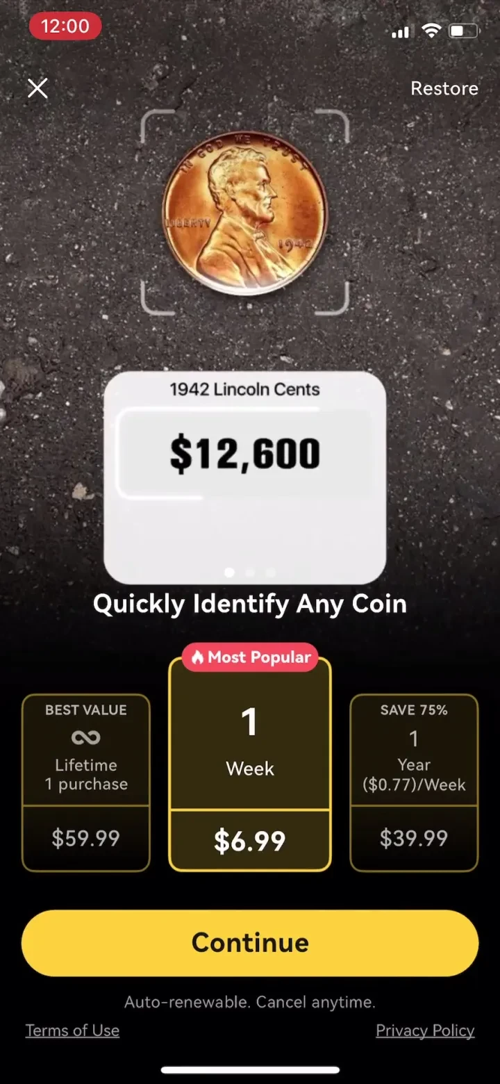 Coin Identifier & AI Scanner paywall screenshot