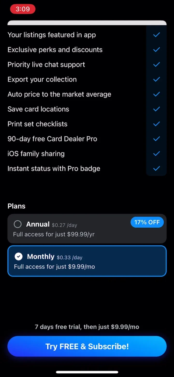 CollX: Sports Card Scanner paywall screenshot