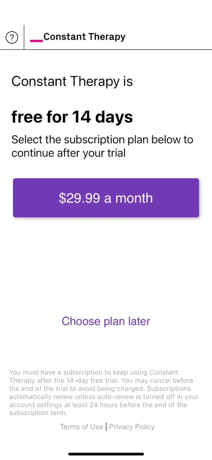 Constant Therapy: Brain+Speech paywall screenshot
