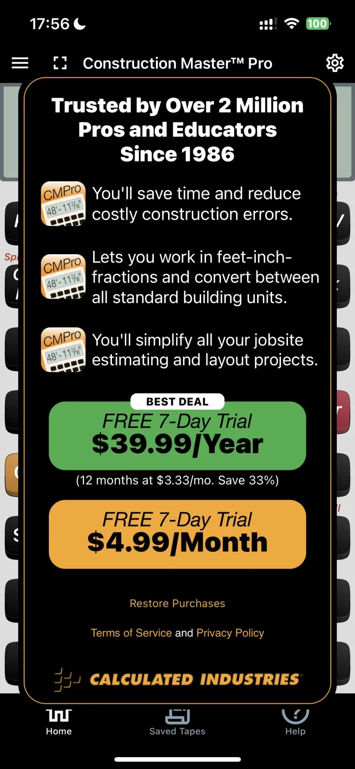 Construction Master Pro Calc paywall screenshot