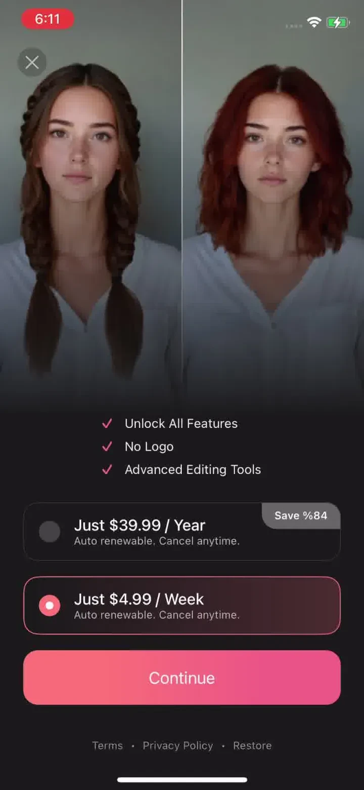 Cosmo: AI Editor, Hair Filters paywall screenshot