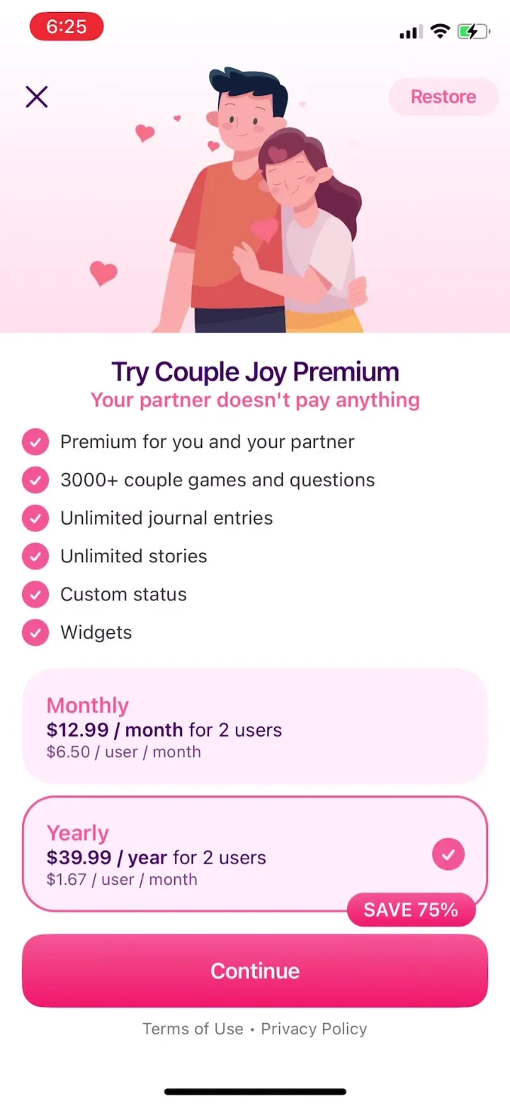 Couple Joy - Relationship App paywall screenshot