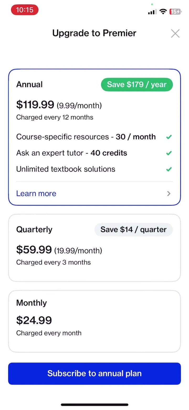 Course Hero: AI Homework Help paywall screenshot