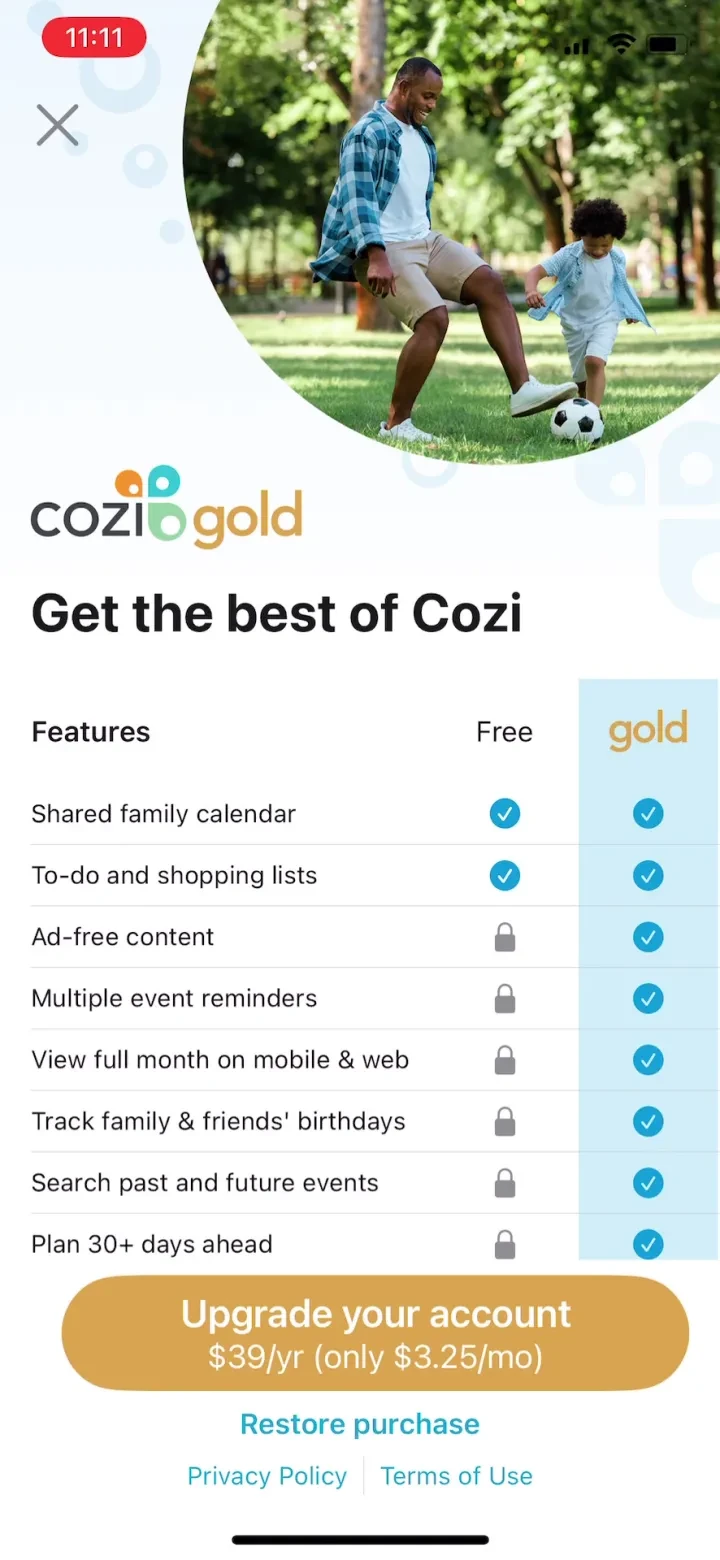 Cozi Family Organizer paywall screenshot