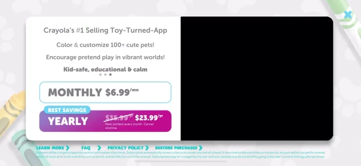 Crayola Scribble Scrubbie Pets paywall screenshot