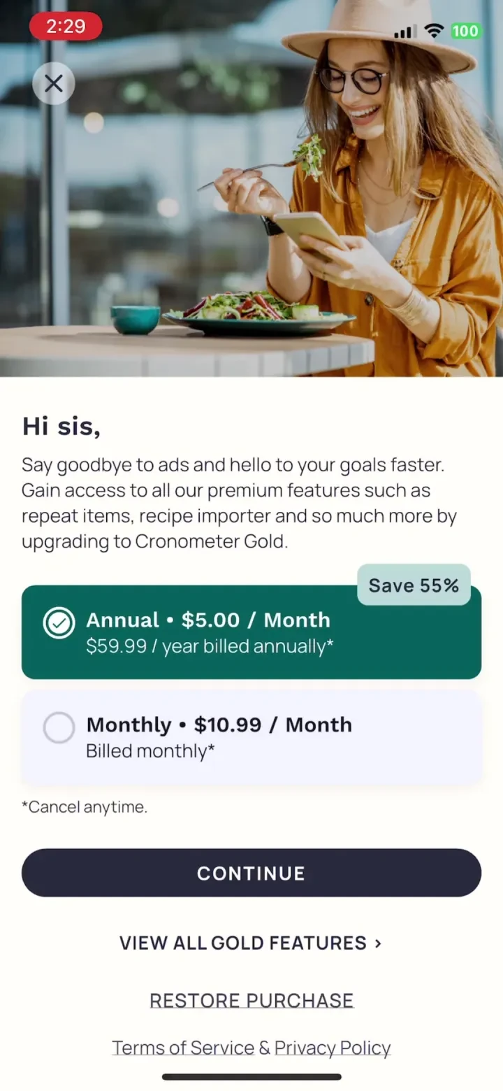 Cronometer: Calorie Counter paywall screenshot