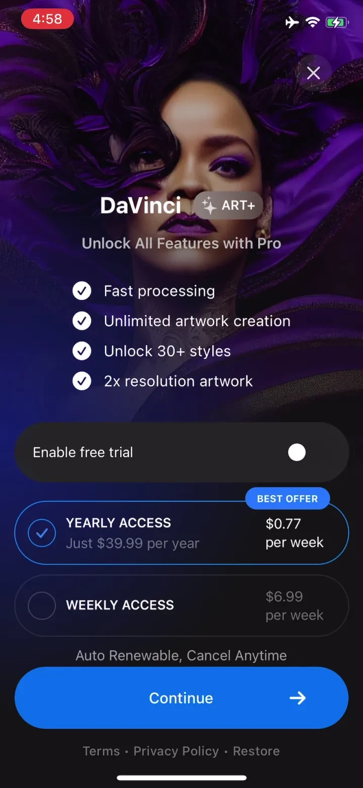 DaVinci - Image Generator AI paywall screenshot