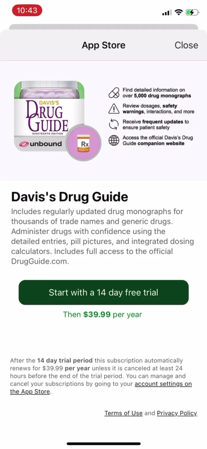 Davis's Drug Guide - Nurses paywall screenshot