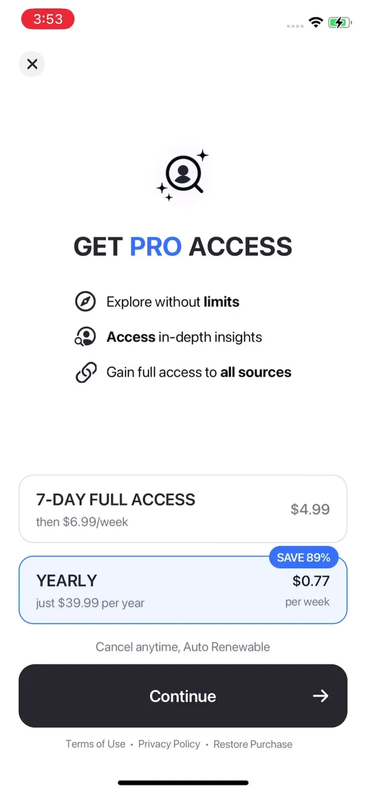Deepsearch AI Search Assistant paywall screenshot