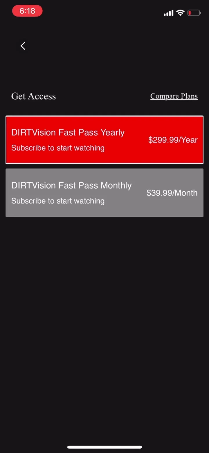 DIRTVision paywall screenshot