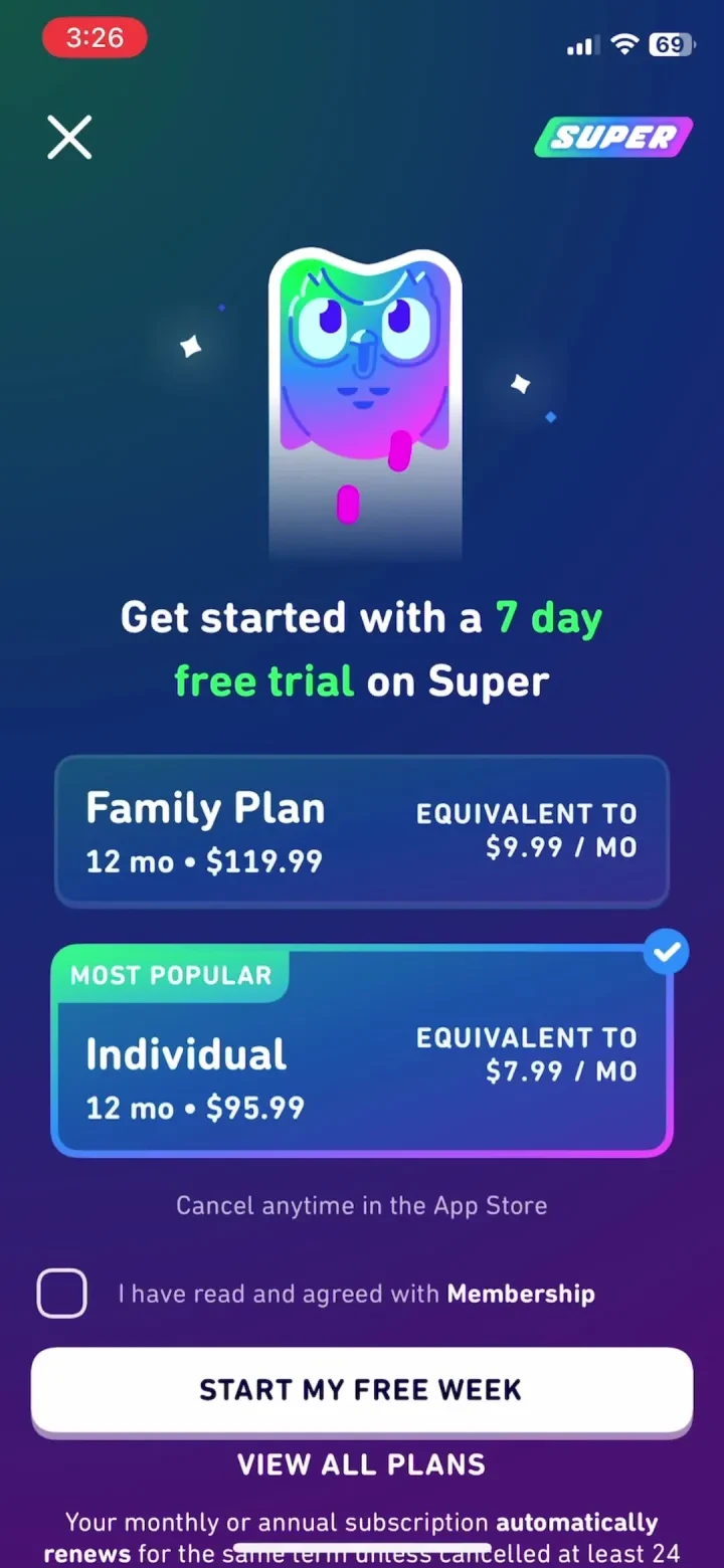 Duolingo: Language Lessons paywall screenshot